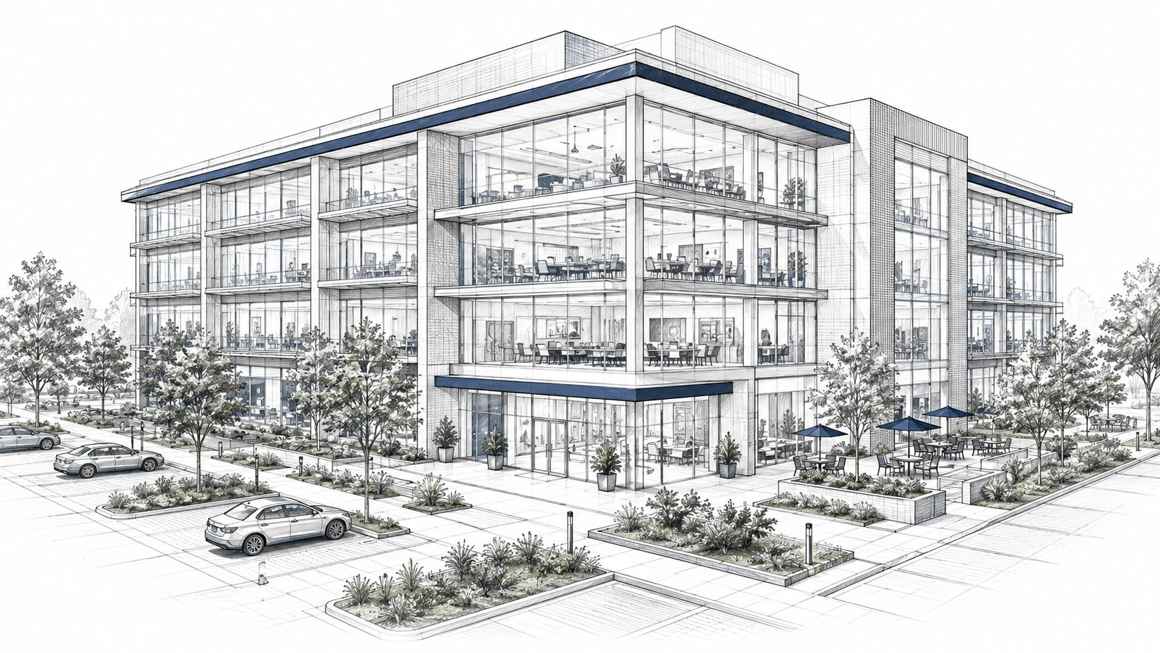 Interactive enterprise building — click hotspots to explore each space