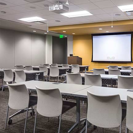 college classroom with audio visual equipment