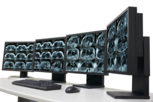telemedicine use of 4 monitors to show lab results