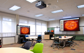 Screen and projector in classroom