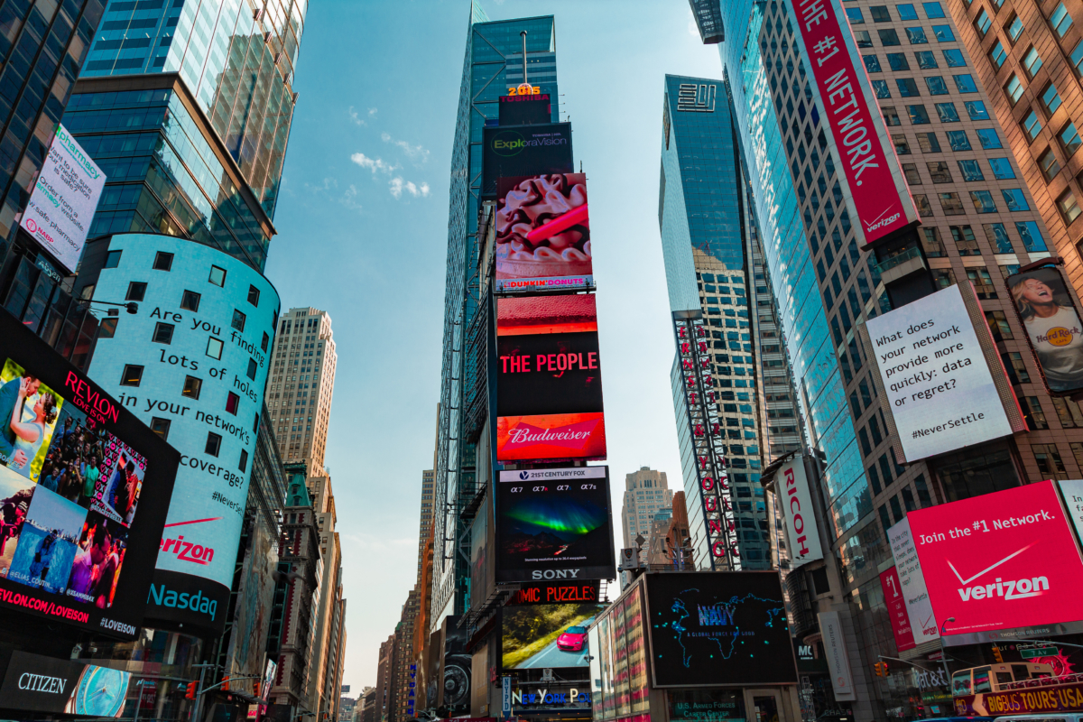 interactive and igital signage displays in time square, advertising