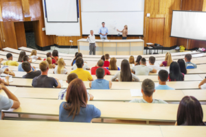 students at a lecture, lecture capture, auditorium, education