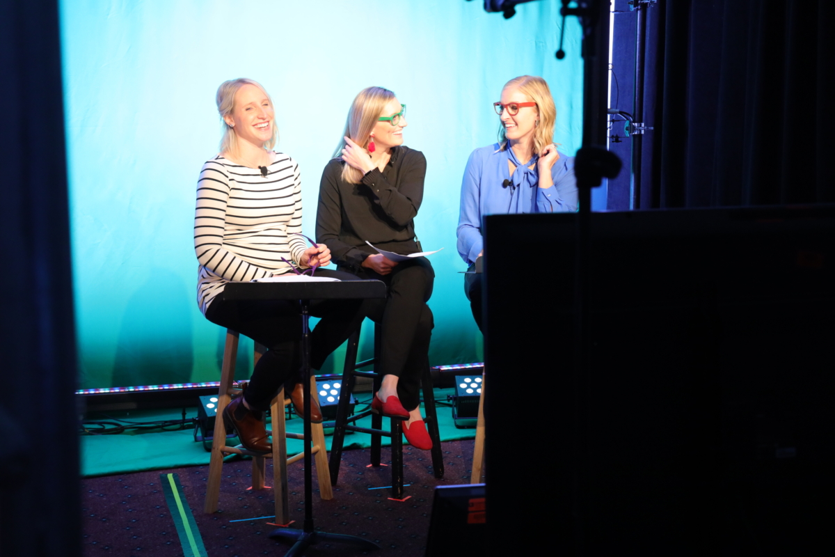 three women on a broadcast