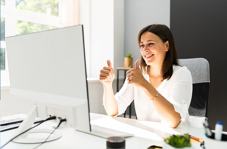 Happy Business Woman In Video Conferencing Call