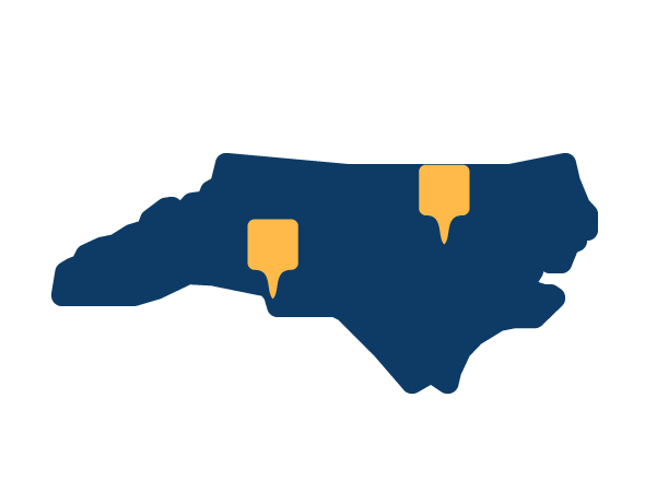 north carolina with yellow map markers