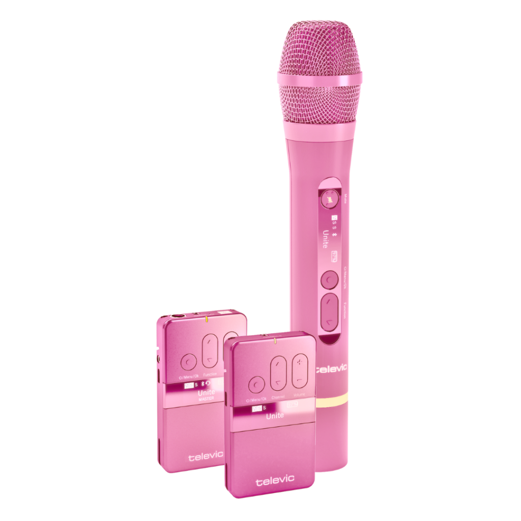 Televic PIC Unite Beltpack Handheld Pink wireless microphone set with two transmitters