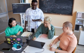 classroom presentation with wall‐mounted monitor and globe