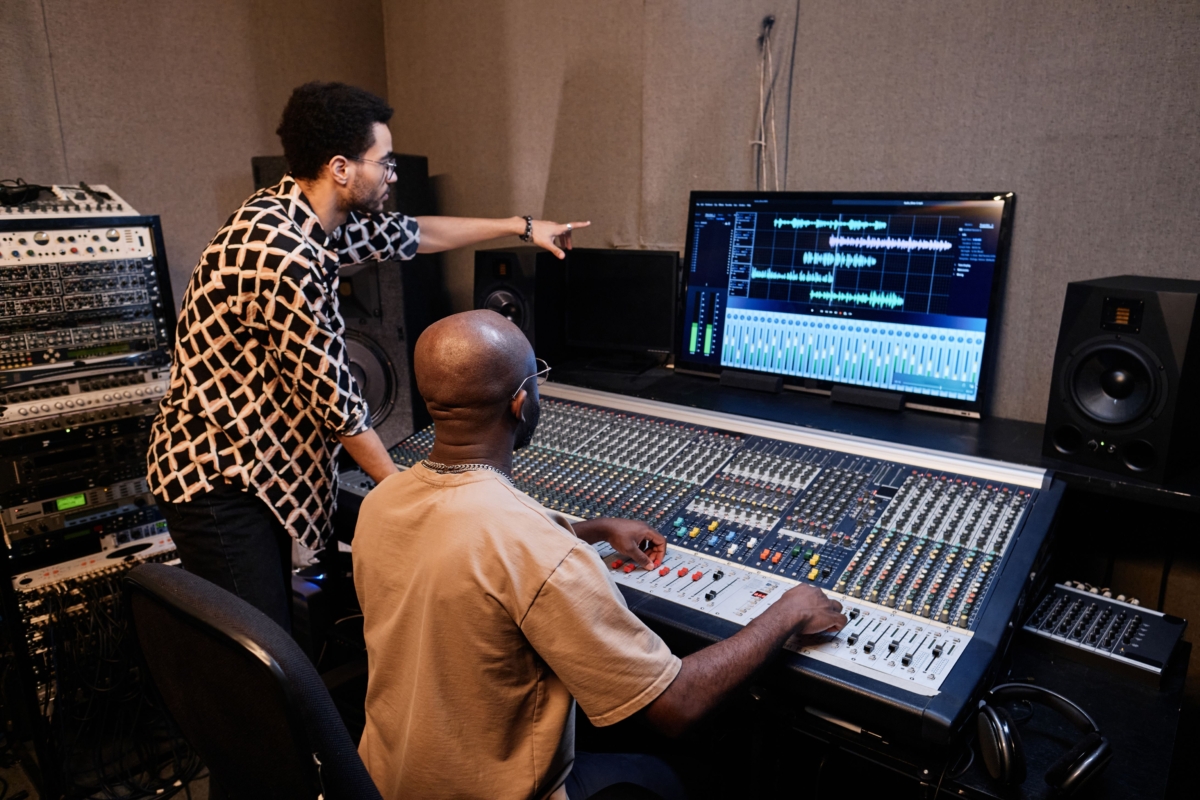 Man working on audio track