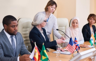 Officials Meeting Flags Documents Mics