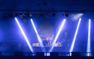 Empty concert stage with lighting laser beam and spotlight