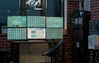 Empty workstation with multiple monitors