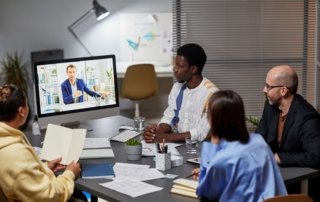 Team meeting online with client