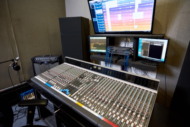 big electronic console in studio
