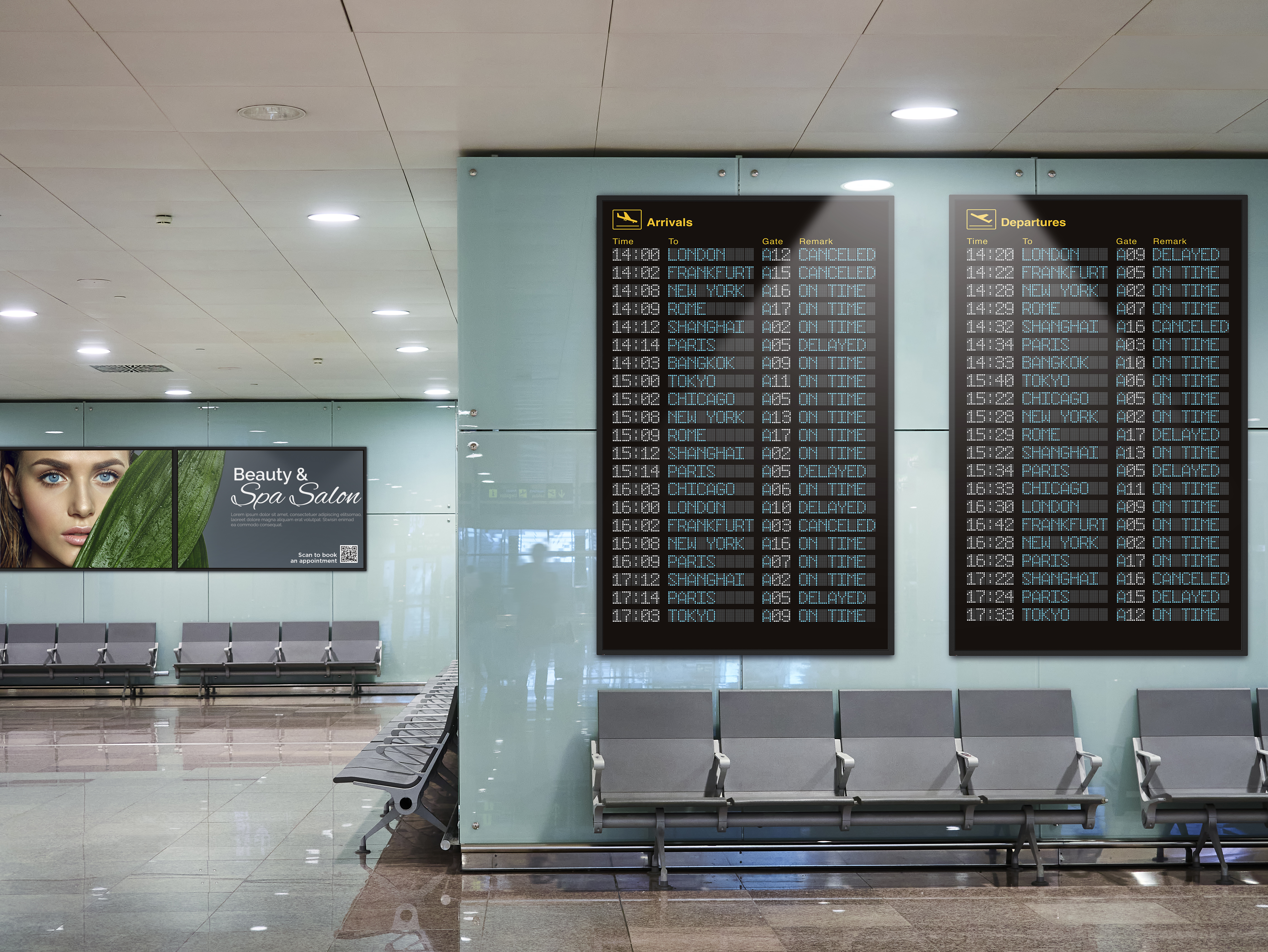 Mock up Banner Digital screen in Airport Waiting room Passenger area